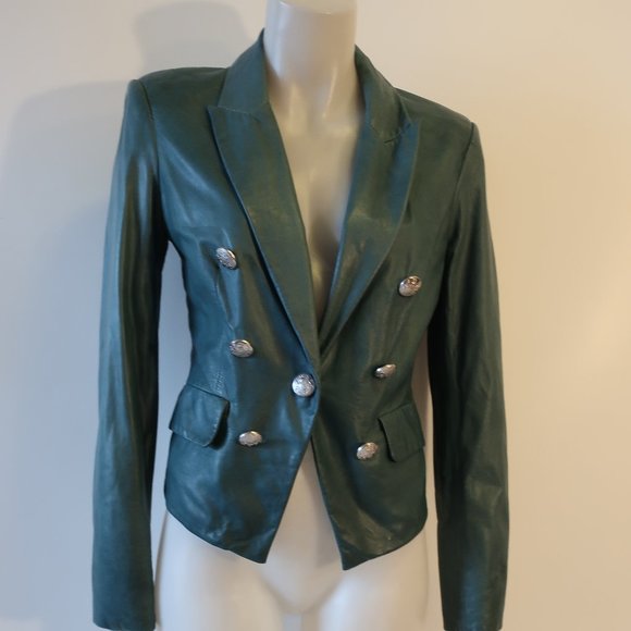 Veronica Beard Jackets & Blazers - Veronica Beard "Dickey" Green Leather Cropped Blazer-Jacket 6*